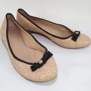 TORY BURCH Tan Quilted Leather Ballerinas Flats Sz US 7M